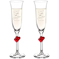 AMAVEL Copas de Champán con Grabado Personalizado y Corazones Rojos Set para Boda Motivo Anillos Altura 24-2 cm